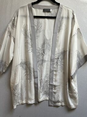 Mint Velvet 100% Silk Grey Feather Print Kimono Duster Cardigan 14